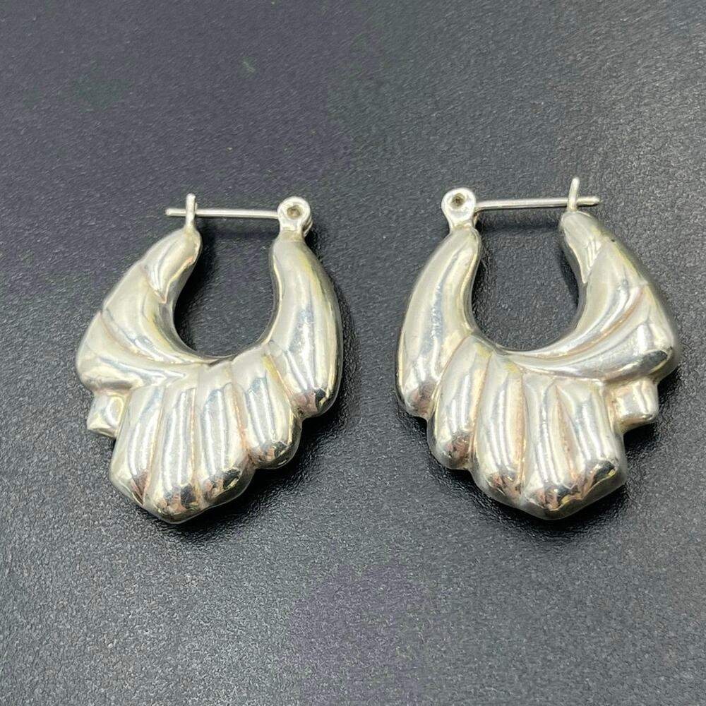 ND Norwegian Designs Vintage Puffy 925 Sterling Silver Vintage Hoop‎ Earrings